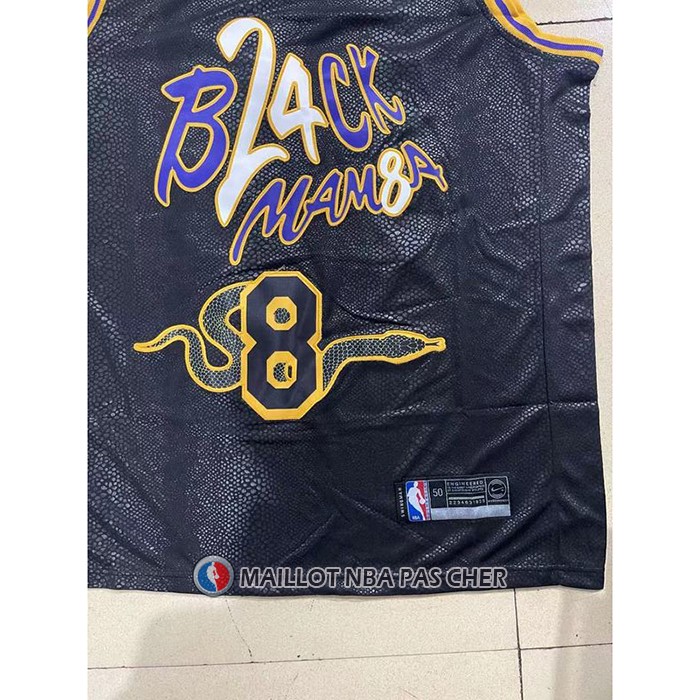 Maillot Los Angeles Lakers Kobe Bryant NO 8 24 Black Mamba Snakeskin Noir